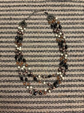 Multi-Strand Pearl and Bead Necklace in Black, White & Amber - costume